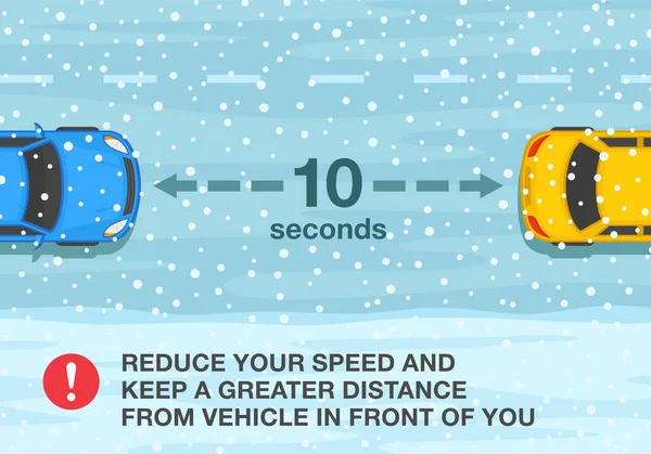 Reglas Consejos Para Conducir Coches Seguros Conducir Invierno Reducir Velocidad — Vector de stock