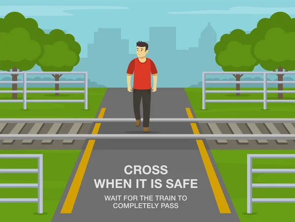 Правила Советы Безопасности Железных Дорог Крест Безопасно Ждать Поезда Полностью — стоковый вектор