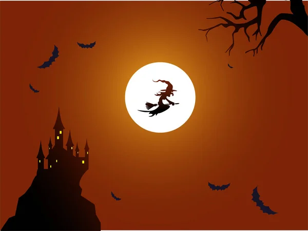 Halloween Fundo Morcego Céu Castelo Noite —  Vetores de Stock