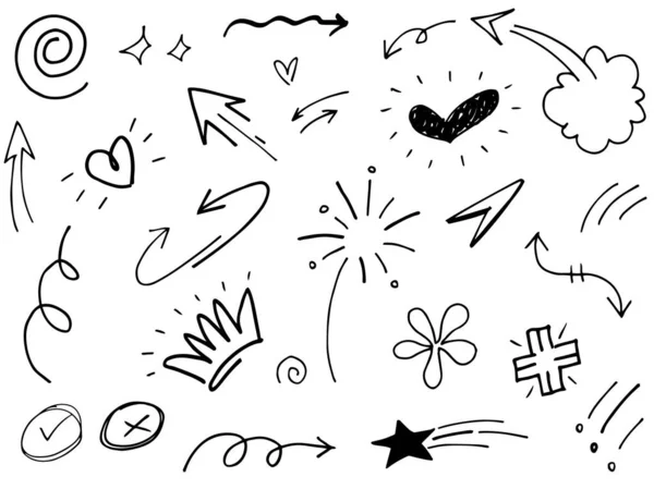 Flechas Abstractas Cintas Corazones Estrellas Coronas Otros Elementos Estilo Dibujado — Archivo Imágenes Vectoriales