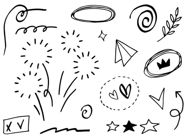 Flechas Abstractas Cintas Corazones Estrellas Coronas Otros Elementos Estilo Dibujado — Vector de stock
