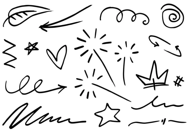 Elementos Conjunto Dibujados Mano Flechas Abstractas Cinta Corazón Hoja Estrella — Archivo Imágenes Vectoriales