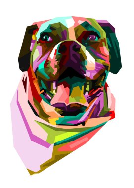 Renkli boksör köpek kafası ve izole edilmiş pop sanat tarzı arka planı. WPAP biçimi