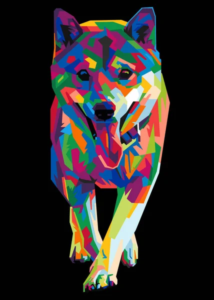 Colorido Shiba Inu Cabeça Cão Com Fresco Isolado Pop Art — Vetor de Stock