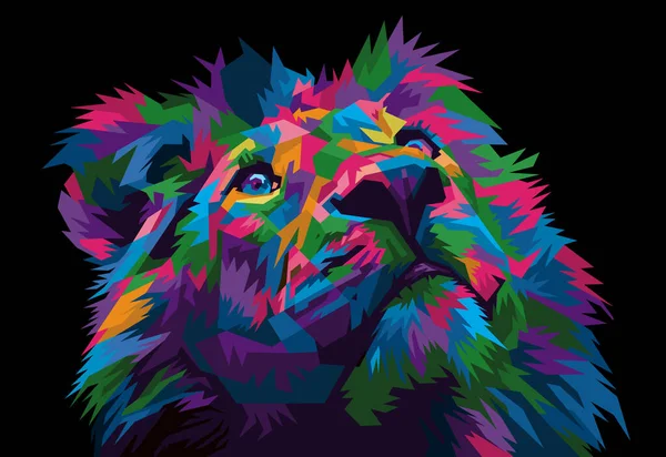 Cabeza León Colorido Estilo Arte Pop Aislado Con Fondo Negro — Vector de stock