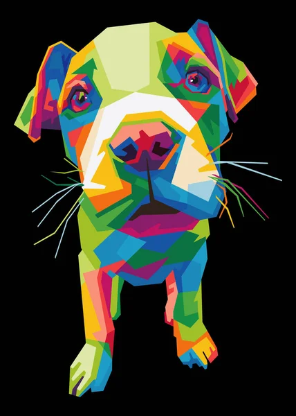 Renkli, izole edilmiş pop sanat tarzı arka planı olan yavru pitbull köpeği. WPAP biçimi