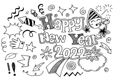 El çizimi elementler, soyut oklar, kurdeleler, havai fişekler, trompet, kalpler, yıldızlar, taçlar ve diğer elementler konsept tasarımlar için elle çizilmiş. Yazı illüstrasyonu. Vektör illüstrasyonu