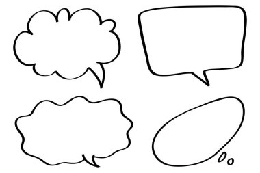 El yapımı konuşma baloncukları izole edildi. Doodle kümesi elemanı. Vektör illüstrasyonu.