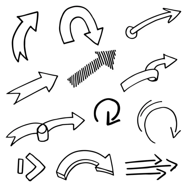 Zestaw Ręcznie Rysowane Strzałki Wektorowe Elementy Konstrukcyjne Doodle Ilustracja Białym — Wektor stockowy