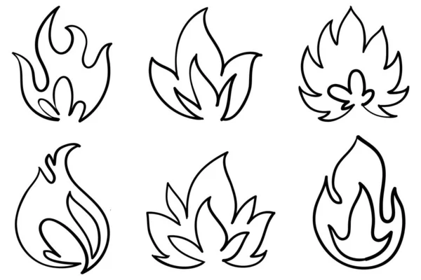 Ícones de fogo desenhados à mão ícones de chamas de fogo conjunto