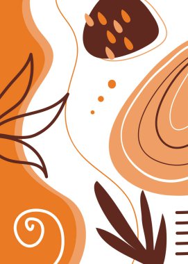 Soyut arkaplan. Çeşitli şekillerde el çizimleri, yapraklar, noktalar. Modern trend vektör çizimi. Her arkaplan izole.