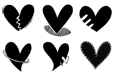 Doodle Hearts, el yapımı aşk kalpleri. Vektör illüstrasyonu.