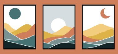 Japon arka planı ve çizgi dalga modeli vektörü. Geometrik desenli soyut şablon. Doğu tarzında dağ yerleşimi tasarımı.