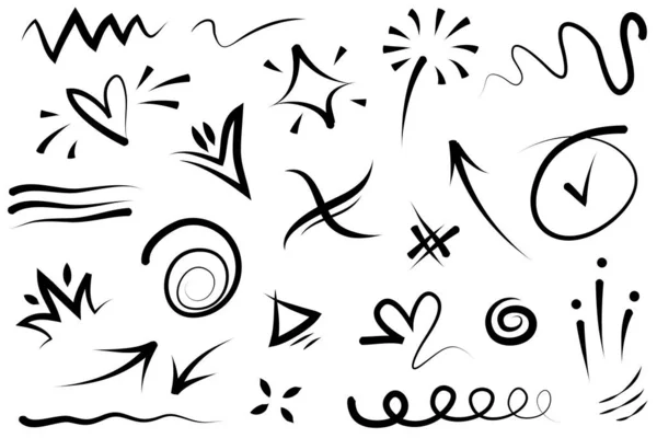 Doodle Lines Arrows Circles Curves Vector Hand Drawn Design Elements — Vetor de Stock