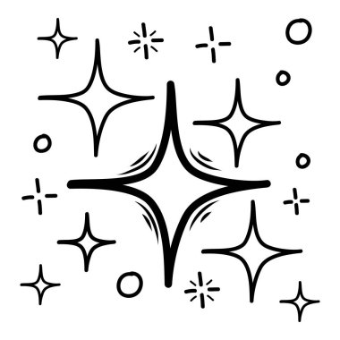 Vektör yıldızlarının karalama kümesi parlak simge, temiz yüzey simgesi. Parlayan ışık efektleri ve parlayan patlamalar. Beyaz arka planda izole edilmiş. vektör illüstrasyonu