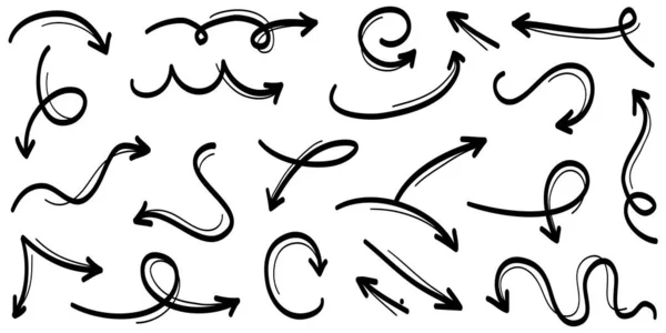 Набір Ручних Намальованих Стрілок Векторні Елементи Дизайну Каракулів Ілюстрація Білому — стоковий вектор