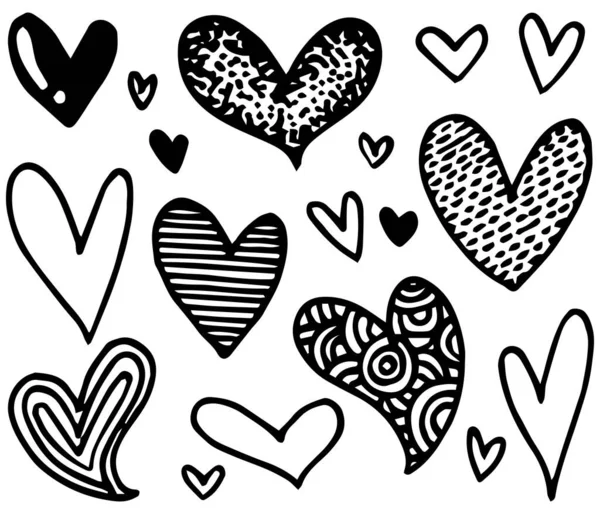 Doodle Hearts Corazones Amor Dibujados Mano Ilustración Vectorial — Vector de stock