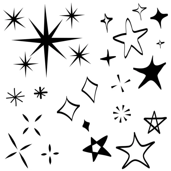 Doodle Conjunto Estrellas Vectoriales Brillan Icono Icono Superficie Limpia Estrellas — Vector de stock