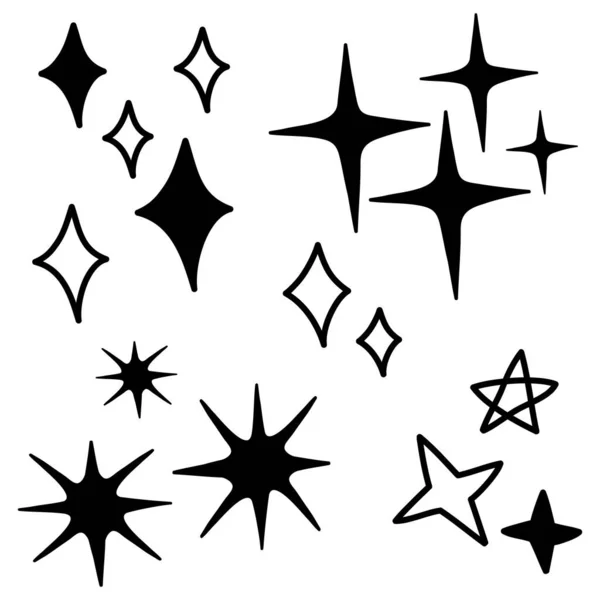 Doodle Conjunto Estrellas Vectoriales Brillan Icono Icono Superficie Limpia Estrellas — Archivo Imágenes Vectoriales