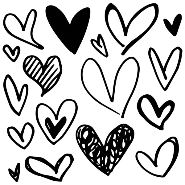 Doodle Hearts Corazones Amor Dibujados Mano Ilustración Vectorial — Vector de stock