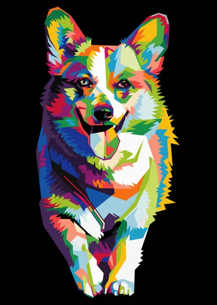 Colorido Welsh Corgi Cabeça Cão Com Fresco Isolado Pop Art — Vetor de Stock