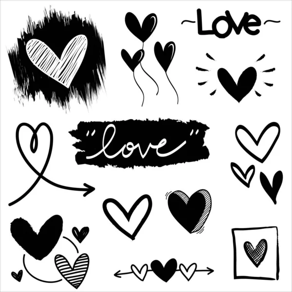 Doodle Hearts Ręcznie Rysowane Serca Miłości Ilustracja Wektora — Wektor stockowy