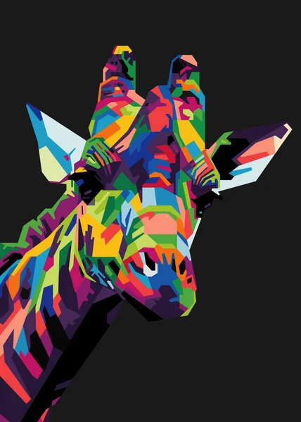 Colorful Giraffe Head Pop Art Style Isolated Black Backround — Stock Vector