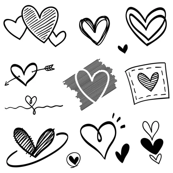 Doodle Hearts, el yapımı aşk kalpleri. Vektör illüstrasyonu.