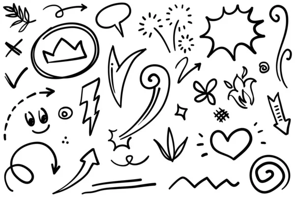 Ручні Намальовані Елементи Набору Абстрактні Стрілки Стрічки Серця Зірки Коронки — стоковий вектор
