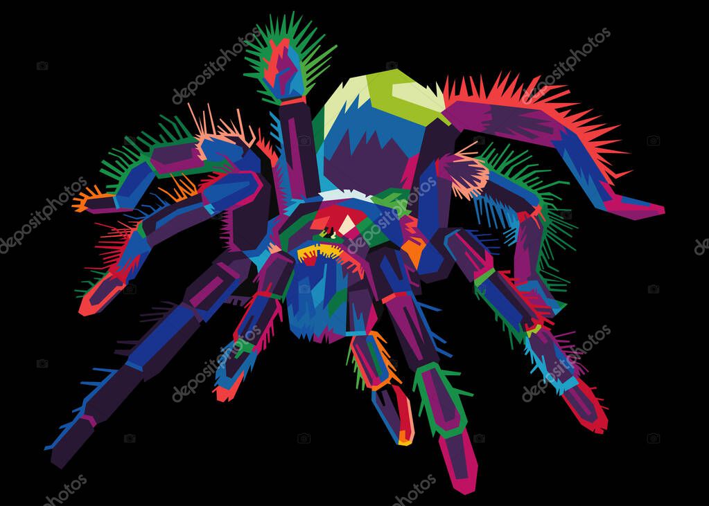 Colorful tarantula spider on cool isolated pop art style background. WPAP style