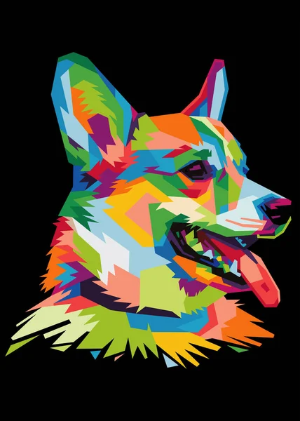 Kleurrijke Welsh Corgi Hond Hoofd Met Koele Geïsoleerde Pop Art — Stockvector