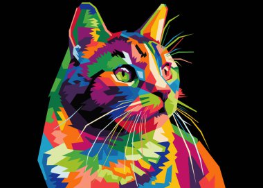 Afişler ve diğerleri için uygun renkli kedi kafası tarzı pop sanatı
