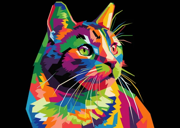 Afişler ve diğerleri için uygun renkli kedi kafası tarzı pop sanatı