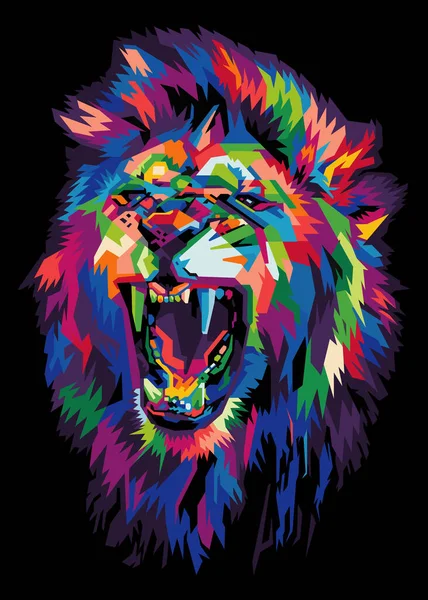 Tête Lion Coloré Dans Style Pop Art Isolé Sur Fond — Image vectorielle