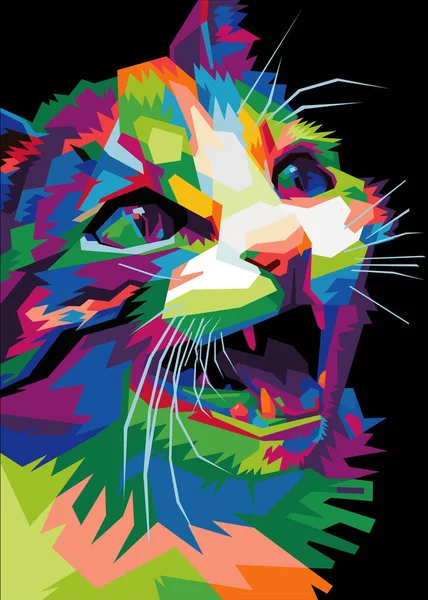 Arte Pop Estilo Cabeça Gato Colorido Adequado Para Banners Cartaz —  Vetores de Stock