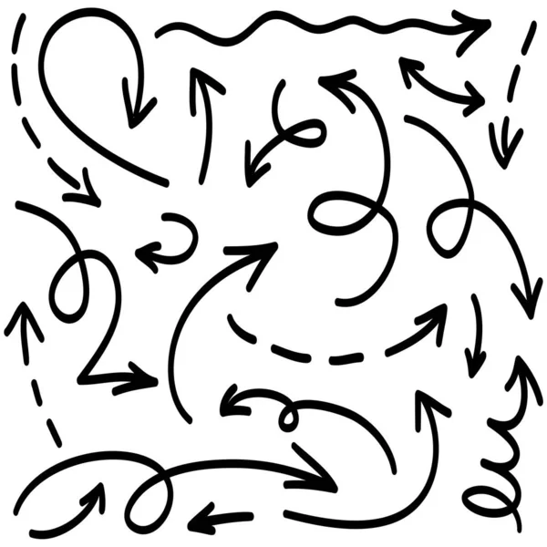 白地に手描き矢印アイコンをセット 落書きベクトルイラスト — ストックベクタ
