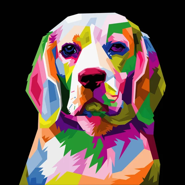Renkli bir köpek kafası ve izole edilmiş pop sanat tarzı bir arka plan. WPAP biçimi