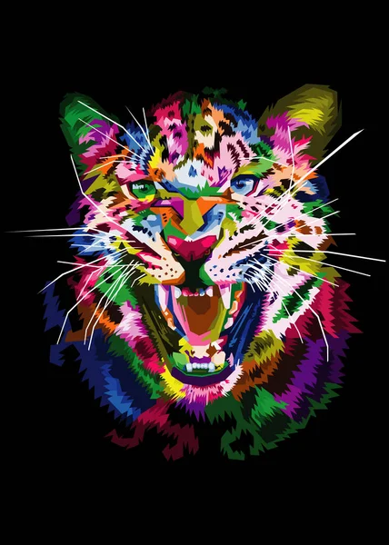 Colorful Leopard Head Pop Art Style Isolated Black Background — Stock Vector