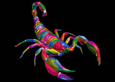 colorful scorpion on pop art style isolated black backround clipart