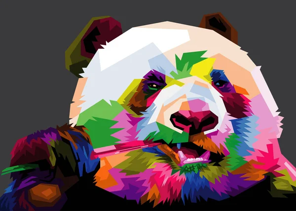 Siyah Arka Planda Renkli Şirin Panda Pop Sanat Tarzı Izole — Stok Vektör