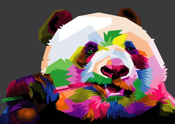 Siyah arka planda renkli şirin panda pop sanat tarzı izole