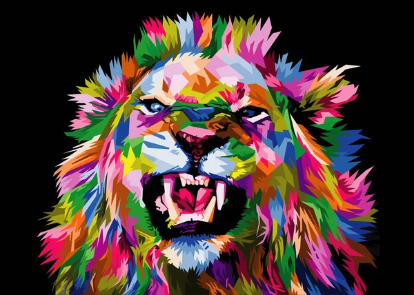 Tête Lion Coloré Sur Style Pop Art Isolé Avec Fond — Image vectorielle