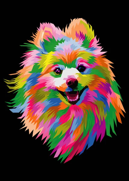 Colorful Dog Pomeranian Head Cool Isolated Pop Art Style Backround — Vetor de Stock