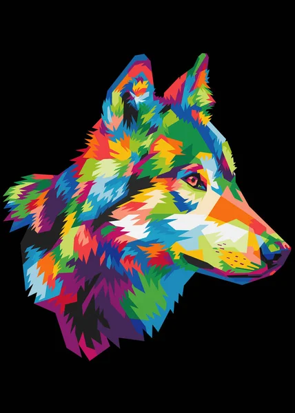 Colorful Wolf Head Cool Isolated Pop Art Style Backround — Vetor de Stock