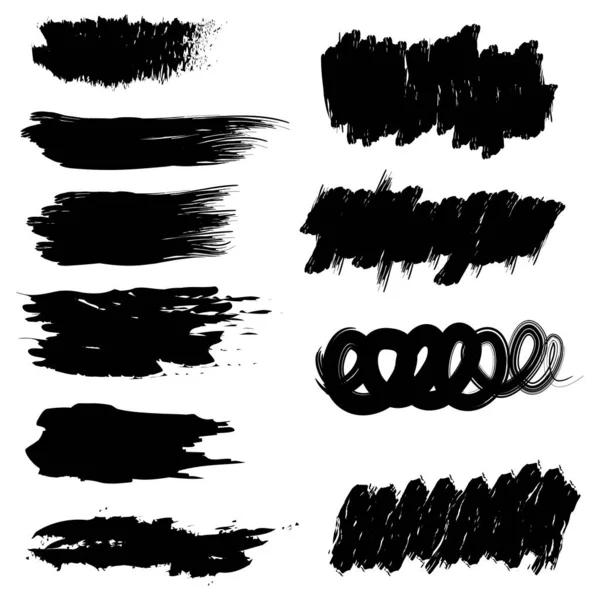 Set Vector Brush Strokes Various Shapes Lines Waves Stripes Rectangles — Stock Vector