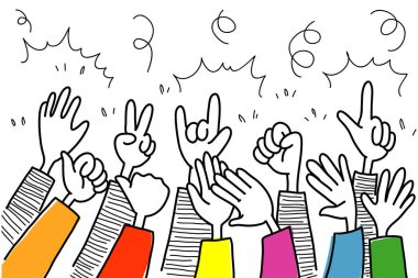 Alkışlar el çizimi. Vektör illüstrasyonu.