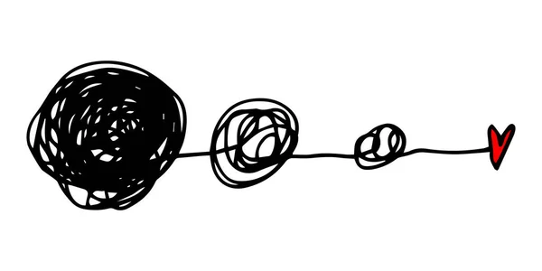 Tangled Heart Thread Vector Hand Drawn Illustration — 图库矢量图片