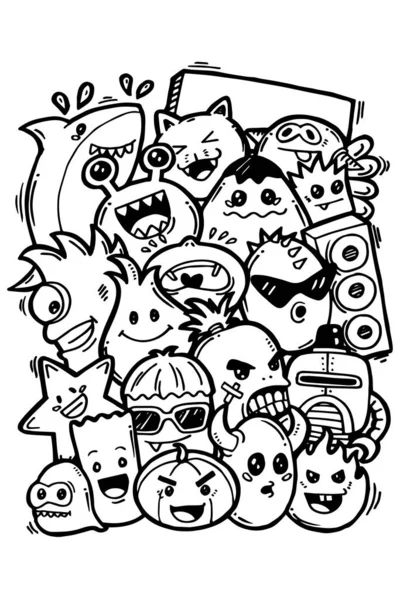 Hand Drawing Doodle Monsters Vector Illustration — Stok Vektör