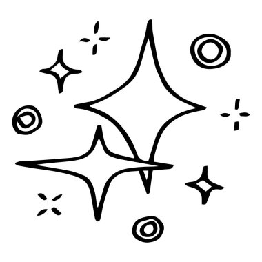 Vektör yıldızlarının karalama kümesi parlak simge, temiz yüzey simgesi. Parlayan ışık efektleri ve parlayan patlamalar. Beyaz arka planda izole edilmiş. vektör illüstrasyonu