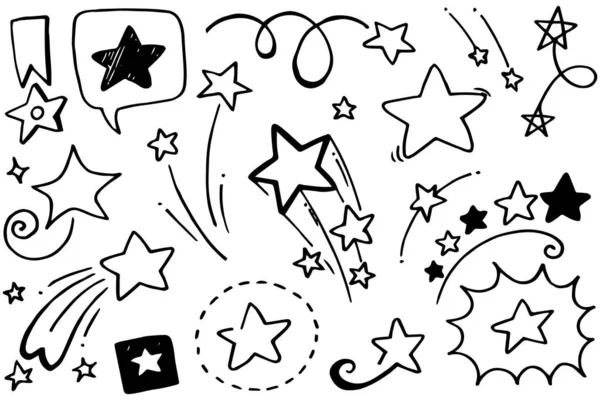 Набор Черных Рисованных Вручную Каракулей Звезд Изолированном Белом Фоне — стоковый вектор
